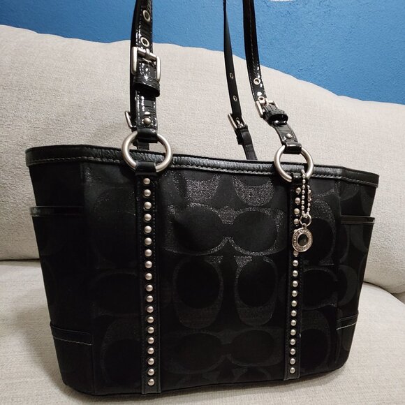 FLAWLESS Coach Signature Black Lurex Studded Shoulder Bag Purse - Picture 1 of 14